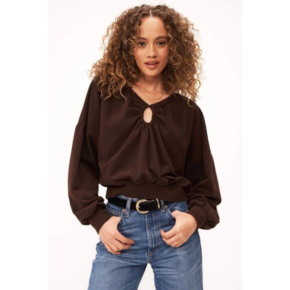 PROJECT SOCIAL WASHED KEYHOLE SWEATSHIRT - RICH OAK - Picture 1 of 5